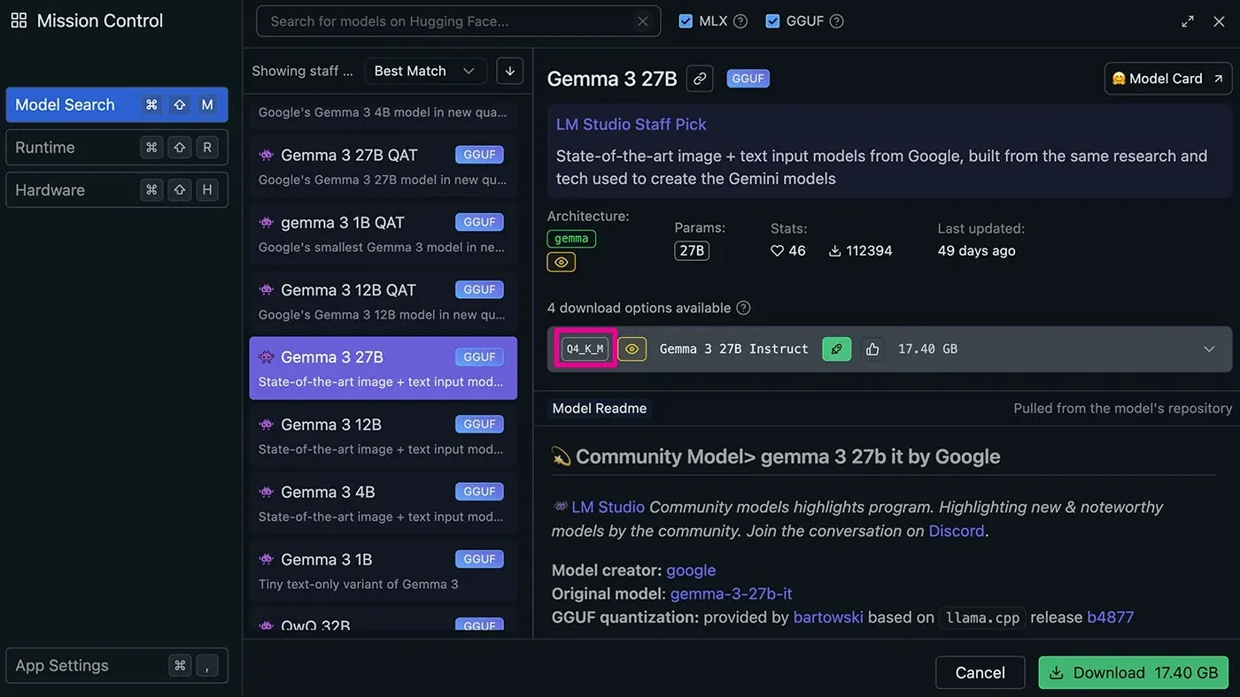 Gemma 3 model with Q4_K_M tag in LM Studio